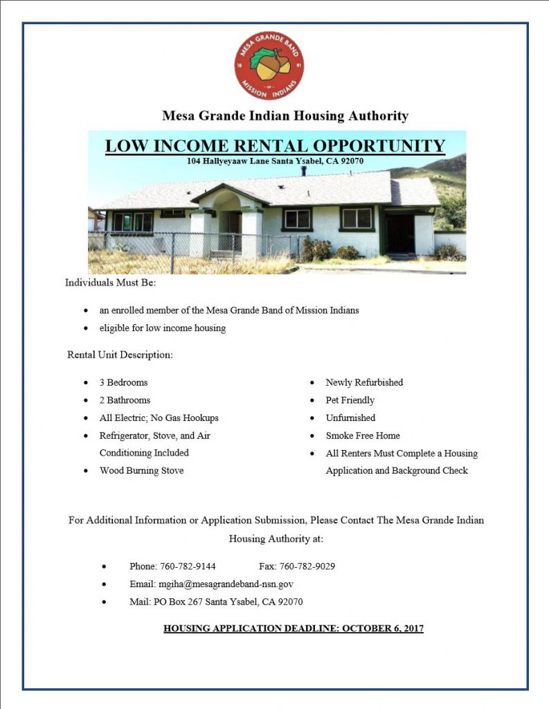 Low Rental Opportunity Mesa Grande